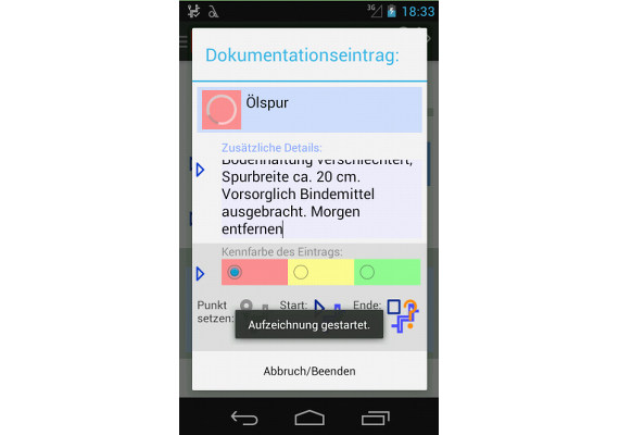 Streckeneintrag Detail aufzeichnen