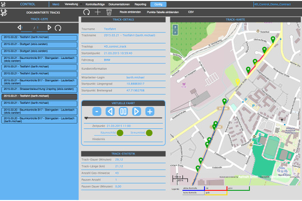 Aufgezeichnete Kontroll-Tracks per Landkarte auswerten und exportieren